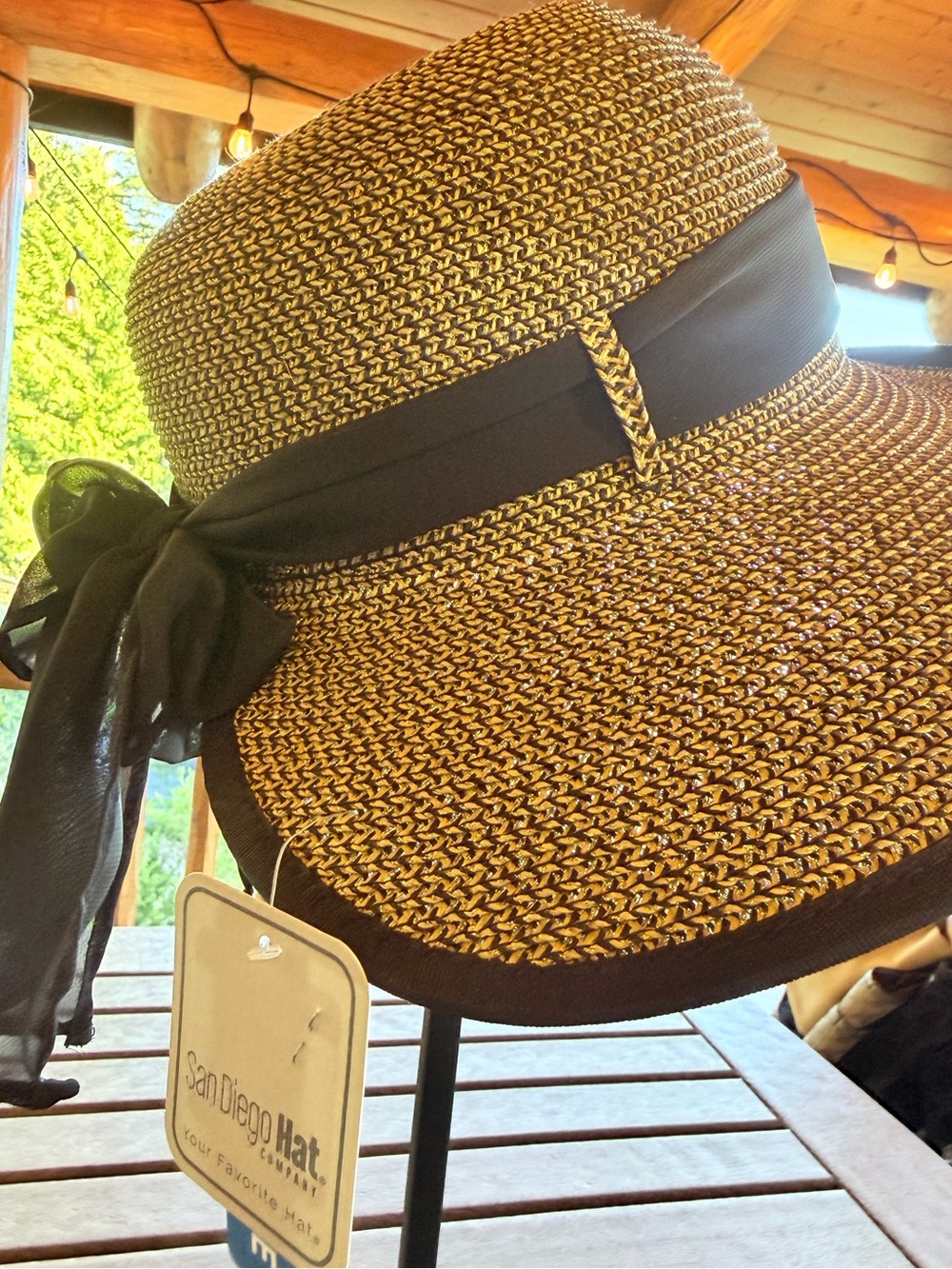 San Diego Hat Company Tan Sun Hat with Black Bow, Adjustable - Picture 3 of 8